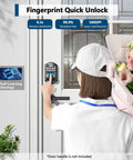Sleek Matte Black Fingerprint Deadbolt Smart Lock Offering Straight Up Game Changing Keyless Security With AI Fast Unlock Sensor And Sturdy Touchscreen Keypad Setup in use on a door.