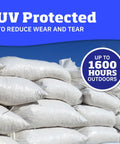Beefy Heavy Duty Sand Bags With Tie Strings For Flood Control, 50 Lb Capacity, UV treated, stacked showing durability