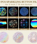 320 Pcs Badge Protective Film 85mm 3.35 Inch With 8 Styles Holographic Glitter for 58mm Button Maker Machines displayed.