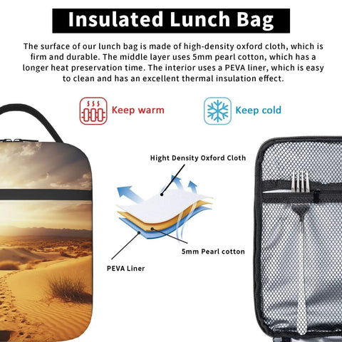 Insulated Lunch Tote With Detachable Handle For Work And Travel, Leakproof Reusable Cooler Bag, interior and material details