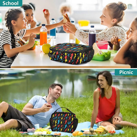 Colorful Lightning Bolt Insulated Lunch Bag For Kids And Adults With Shoulder Straps, Portable Cooler For School Office Travel And On The Go Meal Prep in school lunch and picnic scenes