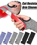 Set Of Three Cut Resistant Arm Sleeves Lightweight Thumb Hole Guards For Yard Work, person holding knife wearing sleeve.