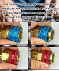 R1234YF To R134A AC Conversion Kit With Quick Coupler Adapters For High And Low Side, blue and red fittings displayed