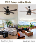 Rustic 36 Inch Ceiling Fan With Lights And Remote, Dope Retractable Blades In A Caged Design, two color options in living rooms