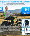 750W Electric Tricycle For Adults And Seniors With Fat Tires, 3 Wheel E Trike, 48V 13Ah UL 2849 Battery, 55 Mile Range, Semi Recumbent Design, Hydraulic Brakes, Easy Hill Climb And Smooth Everyday Ride. Man riding trike with adjustable backrest seat