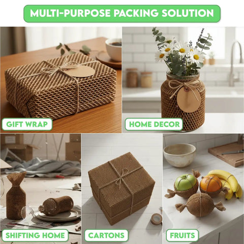 Extra Wide Honeycomb Packing Paper For Moving 15 By 131 Inches 80 GSM Eco Friendly Cushioning with gift wraps and home decor