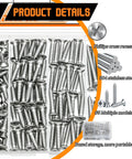 Stainless Steel No 8 Wood And Sheet Metal Screws Kit 200 Pc Assortment in box with Phillips drive, 304 marine grade.