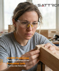 Person wearing frameless safety glasses from Safety Glasses 6 Pack With UV400 Protection And ANSI Z87.1 Certification, Impact And Scratch Resistant Eyewear.
