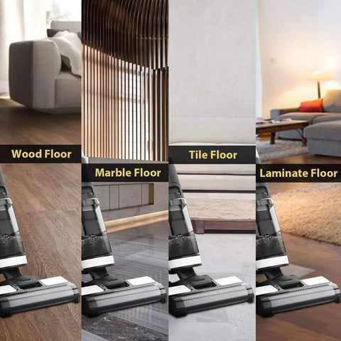 Cordless vacuum cleaning wood, marble, tile, and laminate floors with 2 Pack Brush Rollers And 4 Pack Vacuum Filters For Floor One S3 Kit