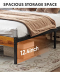 Heavy Duty Full Size Bed Frame With Headboard And Footboard, showing 12.4 inch underbed storage space, sturdy structure.