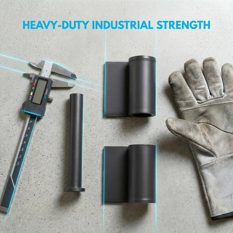 Heavy Duty Weld On Gate Hinges Set Weldable 4mm Thick Solid Steel Hinges for trailer garage industrial doors and metal driveway gates 10 pcs durable black finish corrosion resistant on concrete background with caliper and glove