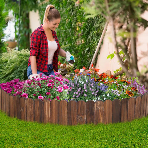 Wooden Garden Edging Border Kit No Fuss Pine Flexible Landscape Border 13.1ft By 11.8in installed around flower bed