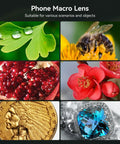 Close-up photos using Smartphone Macro Lens With Five Element Glass Coated Optics for sharp images on various objects.