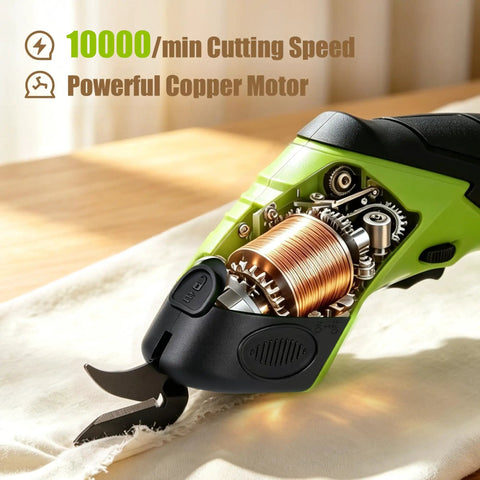 Cordless Electric Fabric Scissors With Rechargeable Power Shears Features A Solid Grip That Lets You Slice Through Tough Materials Like Butter While Delivering Precision Trims For Quilting And Upholstery Work When You Need Heavy Duty Muscle Without The, showcasing powerful copper motor and cutting mechanism.