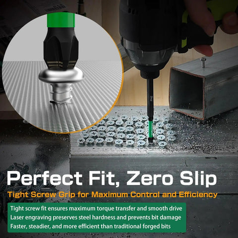 Anti Slip PH2 Impact Driver Bits Set 2 Inch Magnetic S2 Steel With Laser Etched Micro Slip Grip in use on metal surface
