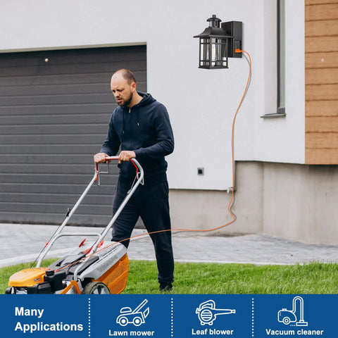 Motion Sensor Outdoor Porch Light With Dual GFCI Outlets Waterproof Wall Light used with lawn mower in garage