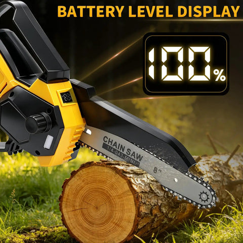 Slick 4 In 1 Cordless Pole Saw And Electric Pruning Shears Kit with 8 inch chainsaw attachment and battery level display