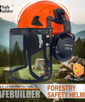 Kickass Vented Forestry Hard Hat With Integrated Mesh Face Shield And Washable Foam Liner Built Rock Solid For The Daily Grind Ansi Certified Orange Safety Helmet with hearing protection.