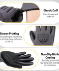 Detailed view of Micro Foam Nitrile Coated Work Gloves With Seamless Knit Nylon for grip in wet, oily conditions, touchscreen compatible.