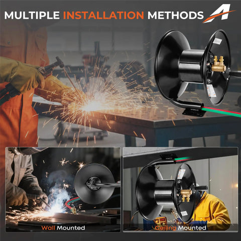 Manual Twin Welding Hose Reel Keeps 100 Feet Of Twin Gas Hose No Fuss Neat For Three Eighths Inch Or One Quarter Inch ID with installations