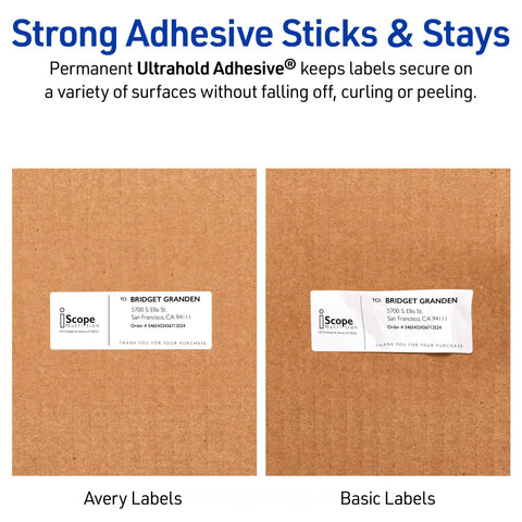 Heavy Duty Waterproof Shipping Labels With Badass Permanent Adhesive Two By Four Inches Five Hundred Pack shown on cardboard.