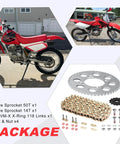 Drive Sprocket And Chain Kit With Bolts 428VM X Ring 118 Links For XR100R 1985 2003 And CRF100F 2004 2013 package display