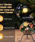 Vintage Solar Bird Bath With Flower Planter Pedestal Outdoor Metal Bird Bath For Garden Yard Patio Lawn Decor Solar Powered Lighted Birdbath