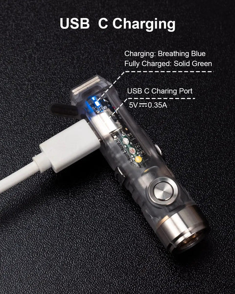 Rechargeable USB C EDC Flashlight Keychain Mini Light 650 Lumens Ultra Bright Compact Pocket Torch charging view