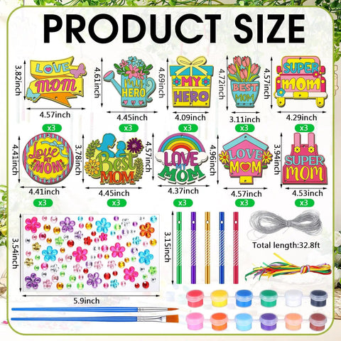 DIY Wind Chime Craft Kit Make Your Own Chimes For Moms Day Gift With 30 Wooden Pieces And 90 Tubes In 5 Colors Includes Paints Brushes
