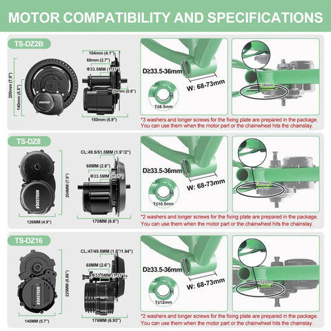Motor compatibility and specifications for 48V 500W, 750W And 1000W Mid Drive Ebike Motor Kit With Torque Sensor For BB 68 73mm