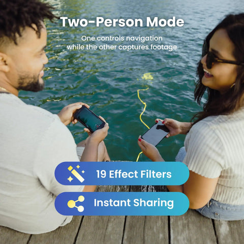 Two people using Palm Sized Dory Underwater Drone With 1080p Full HD Camera For Real Time Viewing And App Remote Control