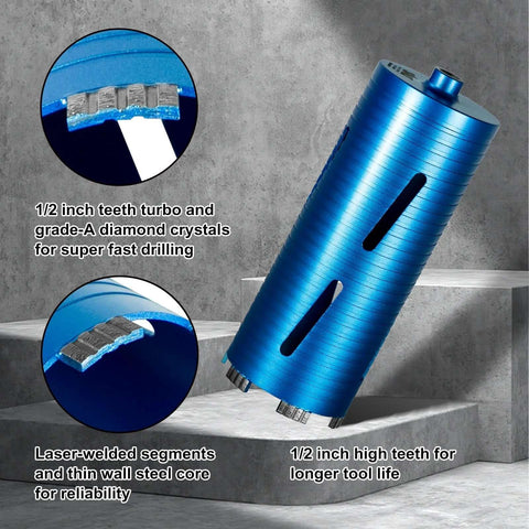 SALI diamond core drill bit, blue metal body, 2.5 in diameter with 10 in drilling depth.