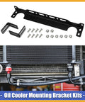 Universal Oil Cooler Mounting Bracket Kit 330mm Aluminum Alloy Black shown with adapter components and radiator setup
