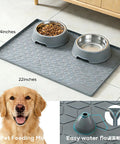 Heavy Duty Silicone Under Sink Mat 14 X 22 Inches With Drain Holes For Kitchen Cabinets And Counters with pet feeding bowls.