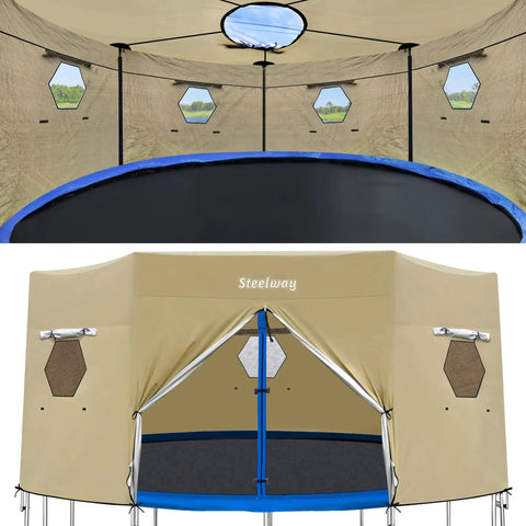 16 Foot Trampoline Tent Cover For Round Trampolines With 6 Straight Poles Or W Shape Legs, Weatherproof Enclosure With Windows