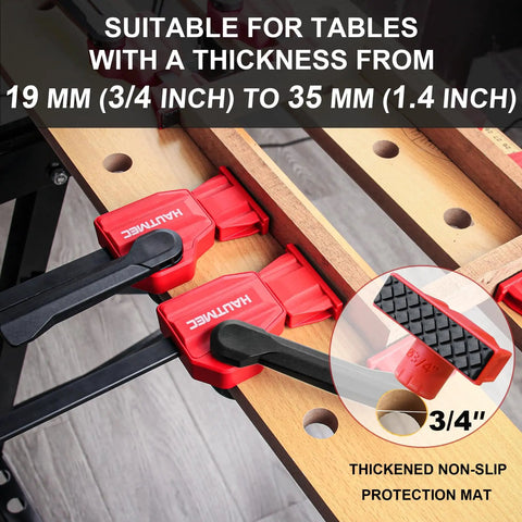 Heavy Duty Three Quarter Inch Bench Dog Clamp Set Two Pack With Quick Release Levers, 170 Lb Clamp Force, Fits 19mm Dog Holes