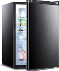 Full-Size Upright Freezer With Single Glass Door And External Control Panel Offering Dang Good Large Capacity Storage And Plug And Play Cooling Performance For Your Home Or Garage with open door displaying contents.