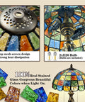 Crystal Square Tiffany Style Stained Glass Table Lamp 16 Inch Wide handcrafted desk light with LED bulbs showing stained glass details
