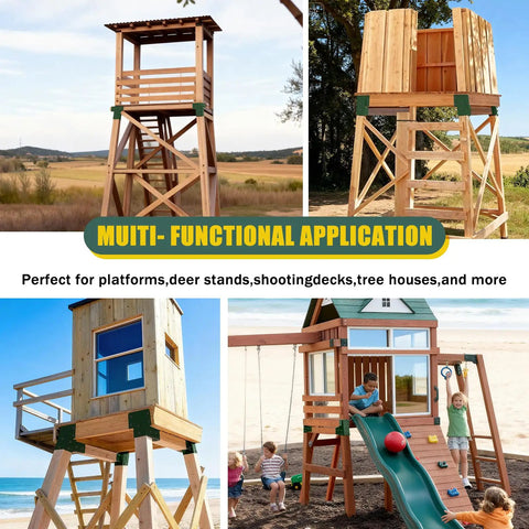 Heavy Duty 4x4 Compound Angle Deer Stand Brackets For Treehouses, Hunting Blinds, Swing Sets, Viewing Platforms, And Playground Equipment Tough As Nails For Any Weather