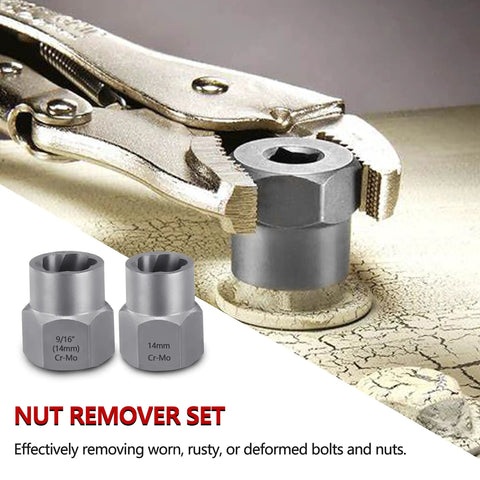 Nut remover in use with pliers, showing 26 Piece Bolt Extractor Kit With Screw And Drill Bit Set Multi-Spline and Spiral Extractors