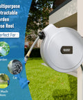 Heavy Duty Workhorse Wall Mounted Retractable Garden Hose Reel With 50 Ft Reach Half Inch Quick Connect 10 Pattern Sprayer
