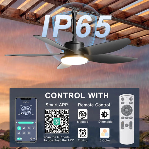 Outdoor Ceiling Fan With Lights 42 Inch Wet Rated IP65 Plug In Gazebo Patio Fan With Remote App Control over porch