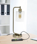 Old School Industrial Lantern Desk Lamp In Rose Gold Finish With Clear Glass Shade on office desk charging phone