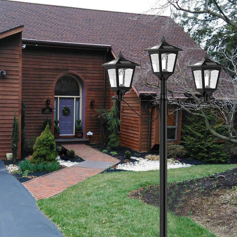 72 Inch Solar Lamp Post Lights Triple Head Outdoor Post Light For Garden Lawn And Planter Vintage Street Style With Easy Install And Upgraded Solar Panels Delivers 45 Lumens Total For A Bright Dope Nighttime Glow