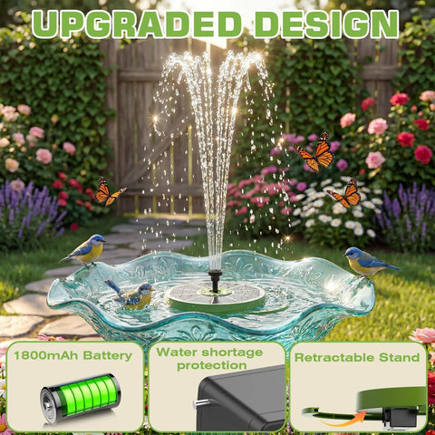 Go To Solar Water Pump Fountain For Garden Bird Bath With Built In 1500mAh Battery 3.5W Panel And 8 Nozzles High Efficiency Glass Panels