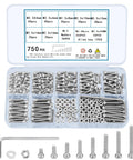 Heavy Duty M2.5 Screws Nuts And Washers Set In Stainless Steel With Fully Threaded Hex Socket Head Cap Bolts And Matching Nuts 750 Piece Hardware Assortment For Durable Smooth Easy Assembly displayed in plastic organizer case.