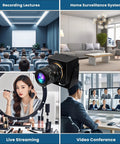 Global Shutter USB Camera With 10X Telephoto Zoom used for lectures, surveillance, streaming, and video conferencing scenes.