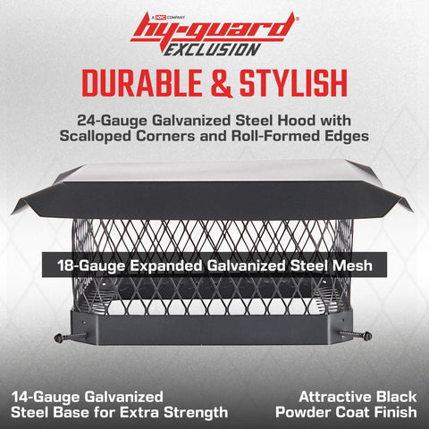 Bolt On Galvanized Steel Chimney Cover For Single Flue, 13 X 13 Inches, Mesh Three Quarter Inch, Fits Outside Clay Tile, Black
