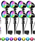8 pack of 15W RGBW Outdoor Landscape Lights Kit With Remote Control IP66 Pathway Flood Lights For Yard And Garden