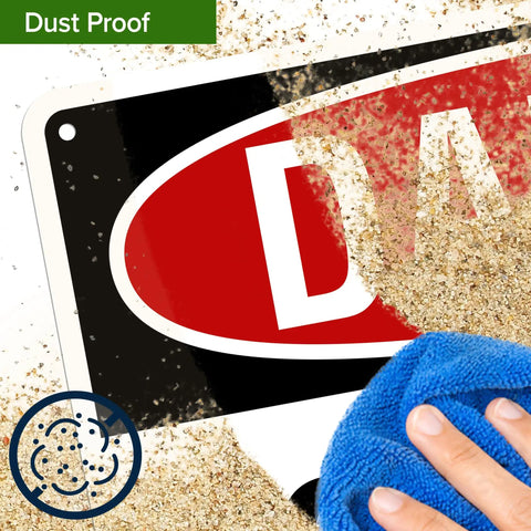 Hand wiping dust from Straight Up Danger No Smoking Or Open Flames Sign 10X14 Inches.040 Rust Free Aluminum Fire Safety Warning Plaque.